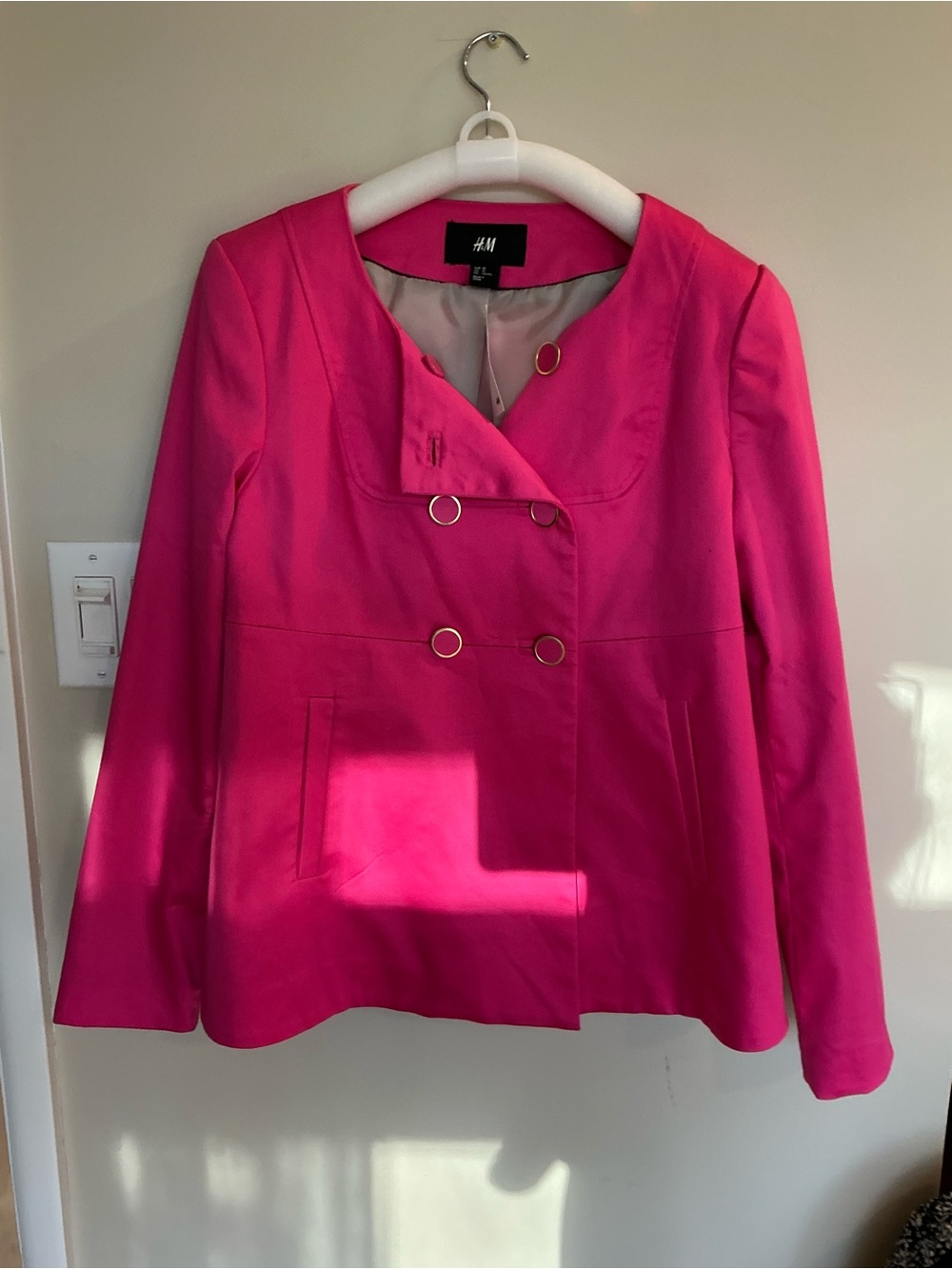 H&M Bright Pink Double-Breasted Pea Coat